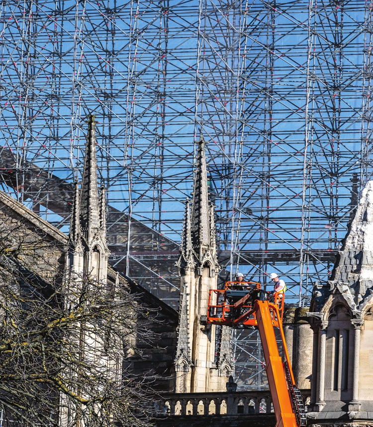 A general view of the works site of Notre-Dame Cathedral in Paris, France, on March 1 Photo: VCG
