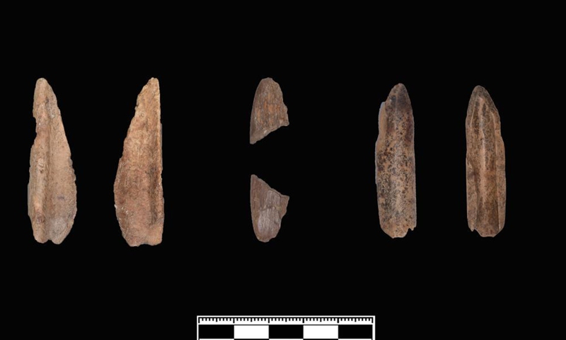 Photo provided by Guizhou Provincial Cultural Relics and Archaeology Research Institute shows stone tools unearthed from the Zhaoguodong site in Gui'an New Area, southwest China's Guizhou Province. The Zhaoguodong site in Guizhou is included in the list of the top 10 archaeological discoveries of 2020 released on Tuesday by the National Cultural Heritage Administration.  Photo: Xinhua
