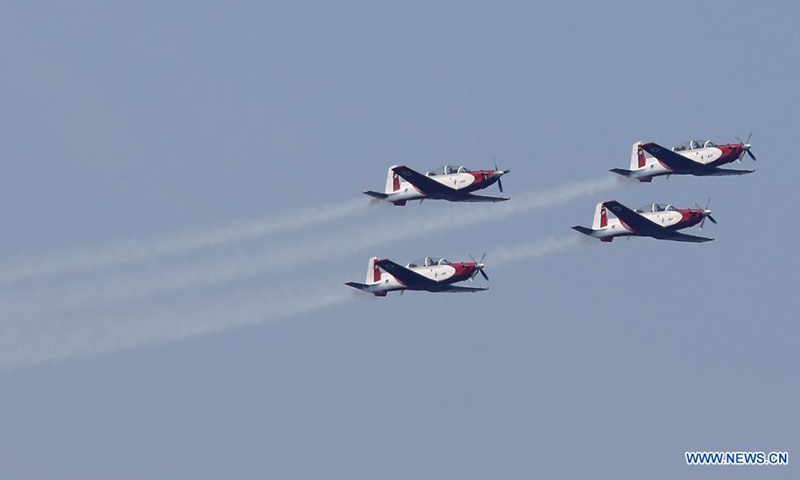 Planes perform in an aerial show during Israel's 73rd Independence Day celebrations in Tel Aviv, Israel, April 15, 2021.  Photo: Xinhua
