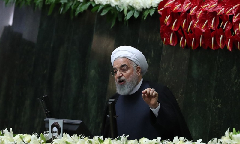 The file photo taken on May 27, 2020 shows Iranian President Hassan Rouhani addressing the opening session of Iran's new parliament in Tehran, Iran.Photo:Xinhua