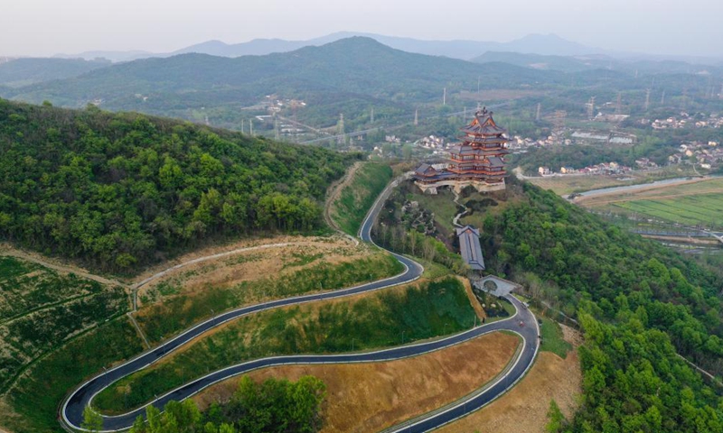 Aerial photo taken on April 15, 2021 shows the Garden Expo Park in Jiangning District of Nanjing, east China's Jiangsu Province. The 11th Horticultural Exposition of Jiangsu Province opened in Jiangning, Nanjing, on Thursday. Jiangsu Garden Expo Park is built on abandoned mine pits. Through the revitalization of industrial remains, the once abandoned mine has become an urban oasis where man and nature coexist harmoniously. Photo: Xinhua
