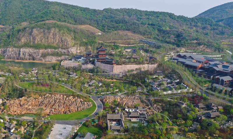 Aerial photo taken on April 15, 2021 shows the Garden Expo Park in Jiangning District of Nanjing, east China's Jiangsu Province. The 11th Horticultural Exposition of Jiangsu Province opened in Jiangning, Nanjing, on Thursday. Jiangsu Garden Expo Park is built on abandoned mine pits. Through the revitalization of industrial remains, the once abandoned mine has become an urban oasis where man and nature coexist harmoniously. Photo: Xinhua