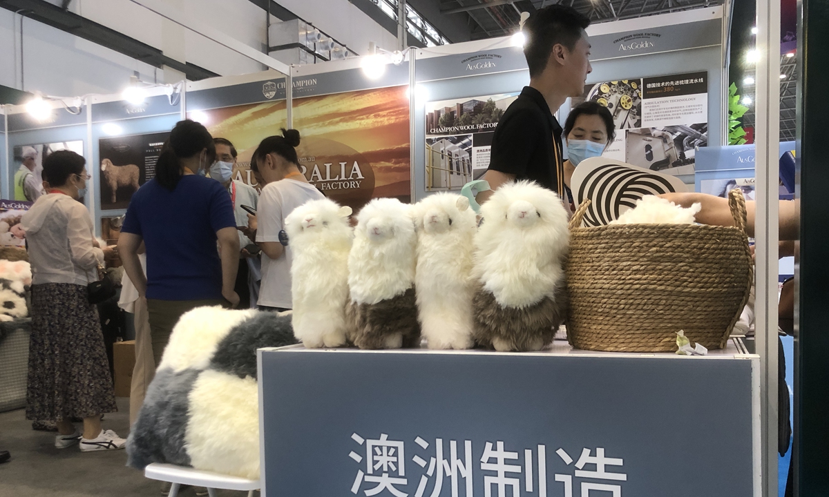 Australian firm Champion Wool Factory presents its wool products during the CICPE on Saturday. Photo: VCG