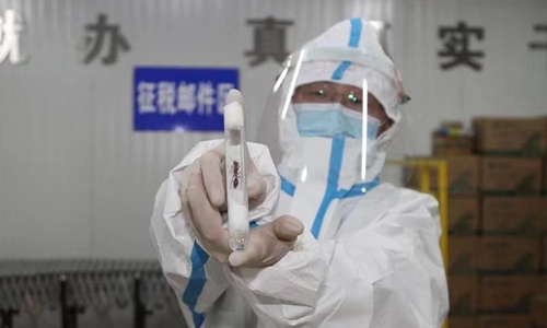 A customs officer showing a seized illegal imported ant. 