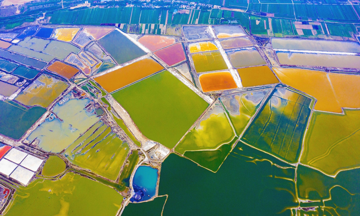 An aerial view of a colorful salt lake scenic spot in Yuncheng City, North China's Shanxi Province, after rain  Photo: IC 