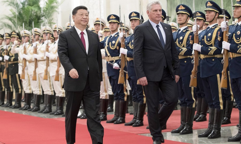 Chinese President Xi Jinping (L, front) holds a welcoming ceremony for Cuban President Miguel Diaz-Canel before their talks at the Great Hall of the People in Beijing, capital of China, Nov. 8, 2018.(Photo: Xinhua)