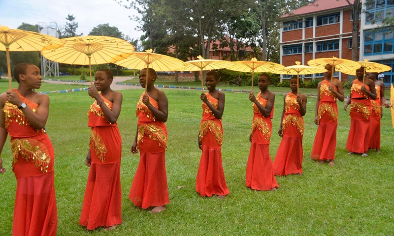 Students perform during an event to celebrate the Chinese Language Day at Ndejje secondary school in Luwero district, Uganda, April 20, 2021. The UN Chinese Language Day is observed on April 20 every year since 2010, celebrating the language's contribution to the world while encouraging more people to learn it. Photo: China  Military Online