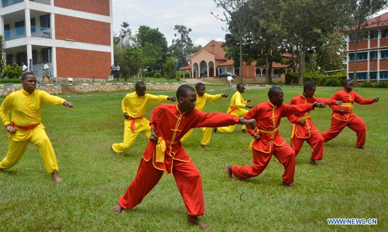 Students perform during an event to celebrate the Chinese Language Day at Ndejje secondary school in Luwero district, Uganda, April 20, 2021. The UN Chinese Language Day is observed on April 20 every year since 2010, celebrating the language's contribution to the world while encouraging more people to learn it.  Photo: China  Military Online