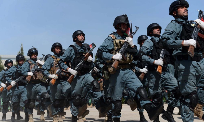 Security force members attend a training in Herat Province, Afghanistan, on April 21, 2021.Photo:Xinhua