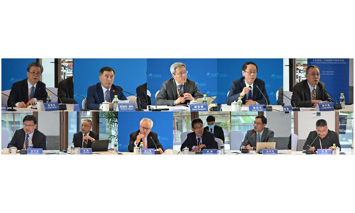 Delegates speak at the round-table talks in Hainan Province on Tuesday Photo: Courtesy of CIIS 