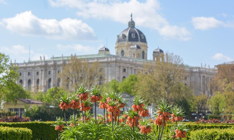 Photo taken from the Volksgarten shows the Natural History Museum in Vienna, Austria, on April 23, 2021.Photo:Xinhua