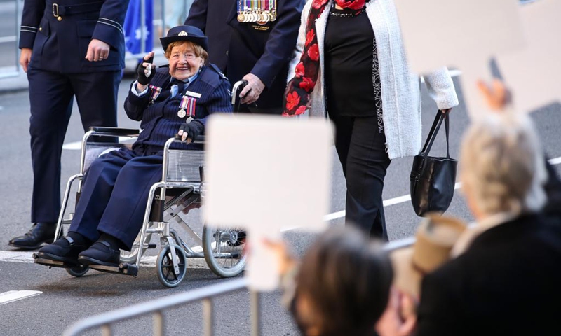 The Anzac Day parade is held in Sydney, Australia, on April 25, 2021. Anzac Day, which is celebrated on April 25, marks the anniversary of the first major military action fought by troops from Australia and New Zealand in World War I on Turkey's Gallipoli peninsula in 1915.(Photo:Xinhua)