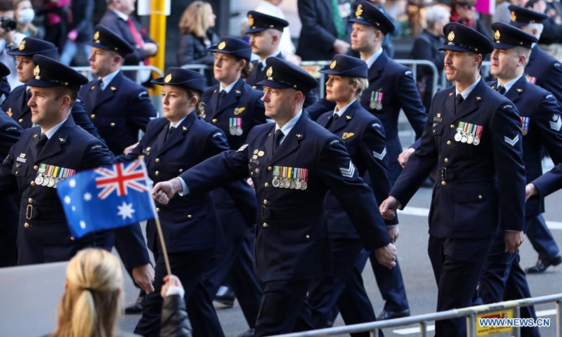 The Anzac Day parade is held in Sydney, Australia, on April 25, 2021. Anzac Day, which is celebrated on April 25, marks the anniversary of the first major military action fought by troops from Australia and New Zealand in World War I on Turkey's Gallipoli peninsula in 1915.(Photo:Xinhua)