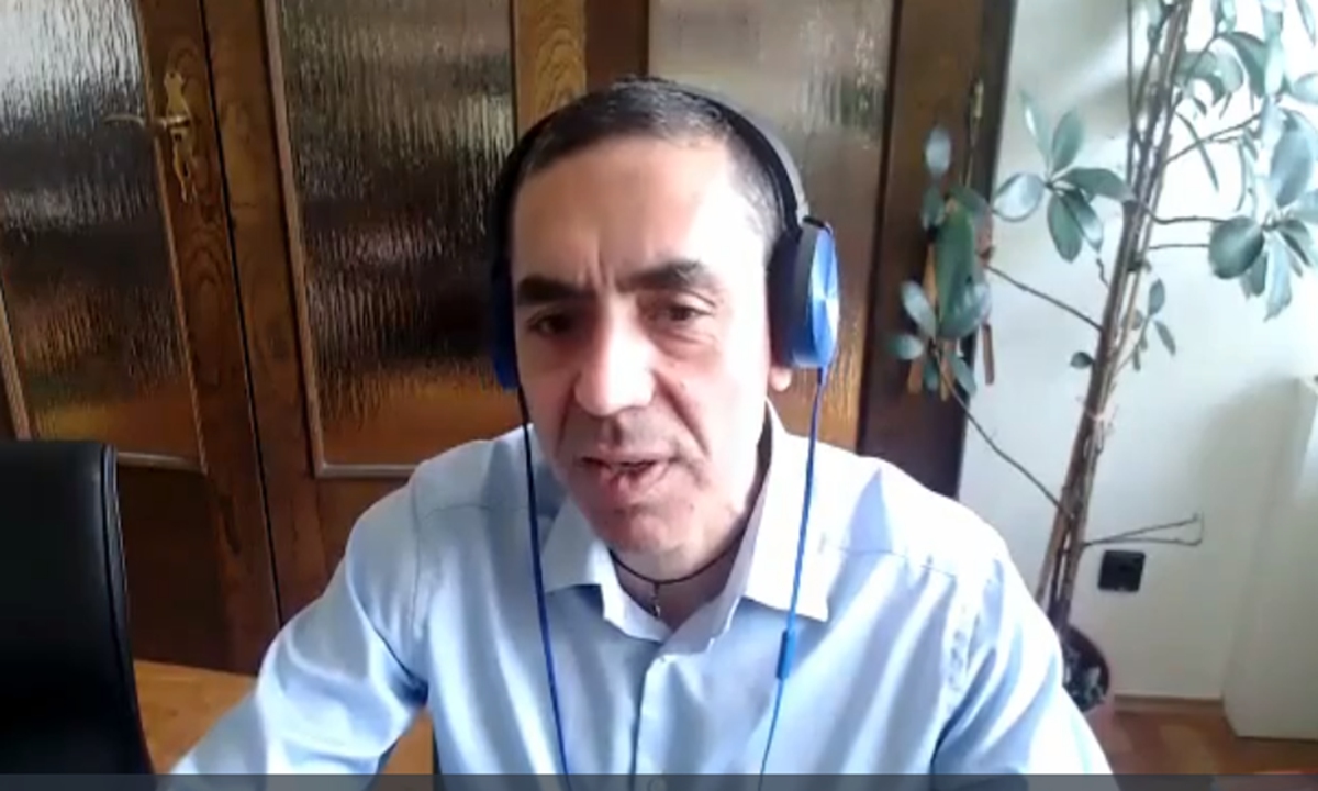 BioNTech CEO Ugur Sahin answers questions from the Global Times on Thursday. Screenshot from virtual interview