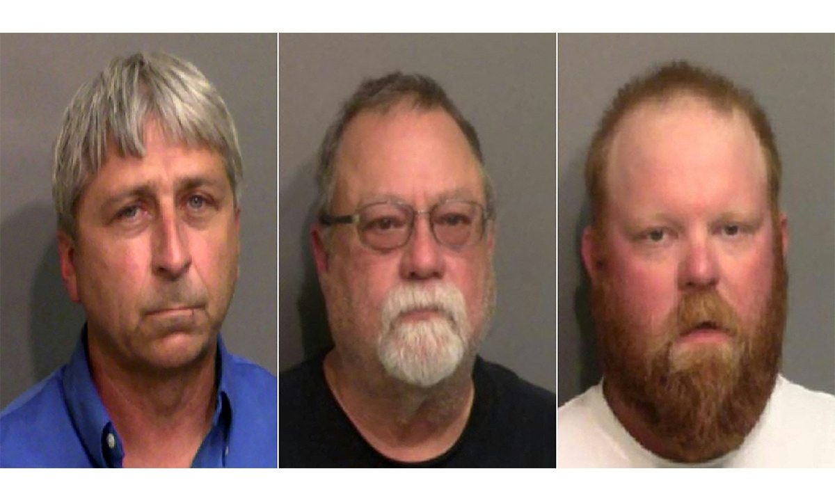 This combination of handout photos created on June 24, 2020 using booking photos released by the Glynn County Sheriff's Office in Georgia shows (from left) William Roderick Bryan, Gregory McMichael and his son, Travis McMichael. Photo: AFP