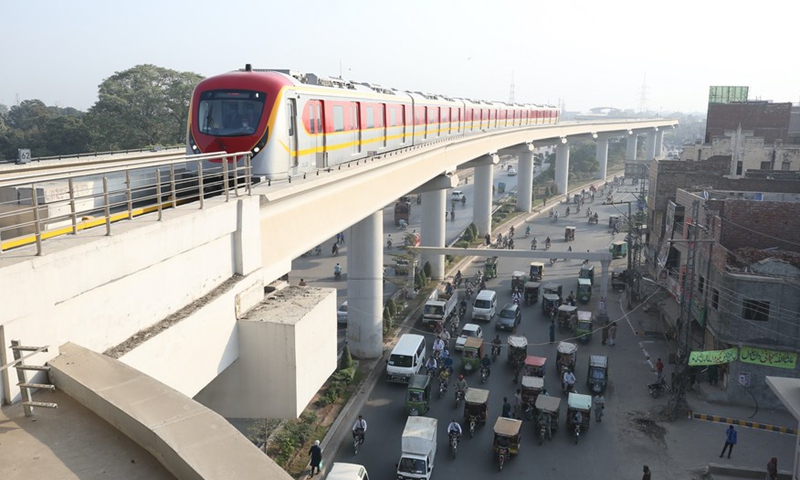 A train for the Orange Line arrives at a subway station in Lahore, Pakistan, Oct. 26, 2020.Photo:Xinhua