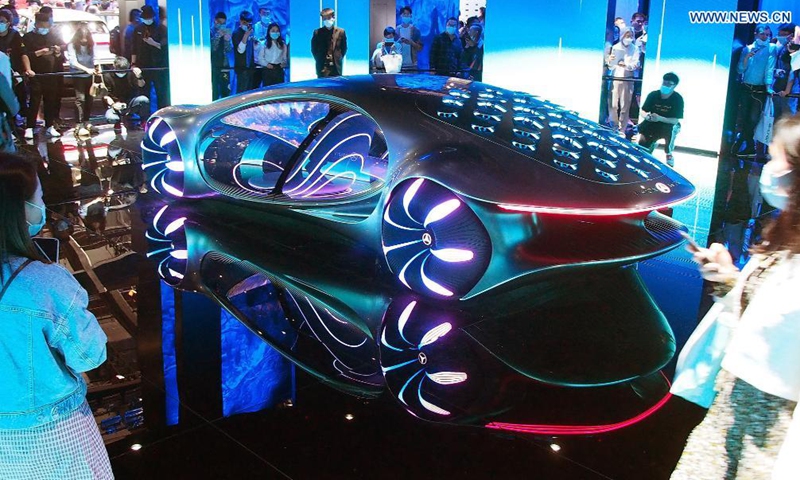 A Mercedes Benz new energy concept vehicle is displayed at the 19th International Automobile Industry Exhibition (Auto Shanghai 2021) in Shanghai, east China, April 28, 2021.Photo:Xinhua