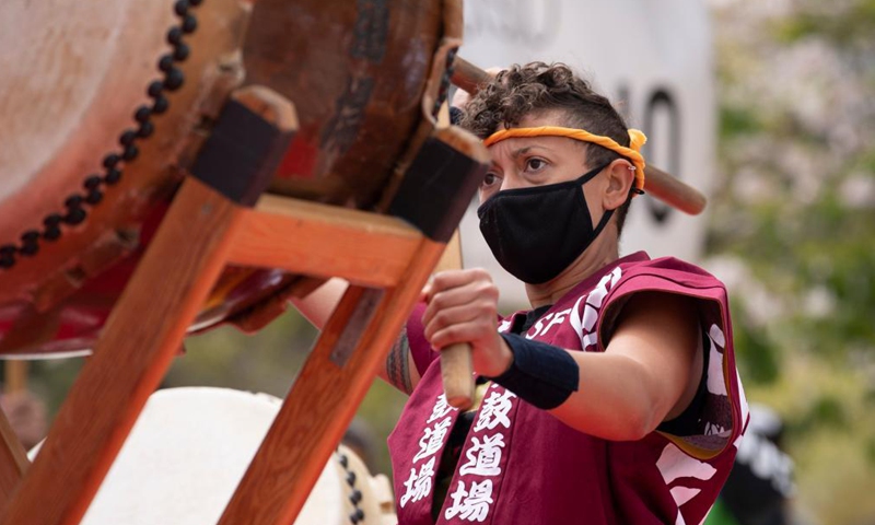 A woman attends the opening ceremony of Asian Pacific American Heritage Month in San Francisco, the United States, May 1, 2021. The Asian Pacific American Heritage Month of San Francisco which includes over 50 events kicked off here on Saturday. (Photo by Li Jianguo/Xinhua)
