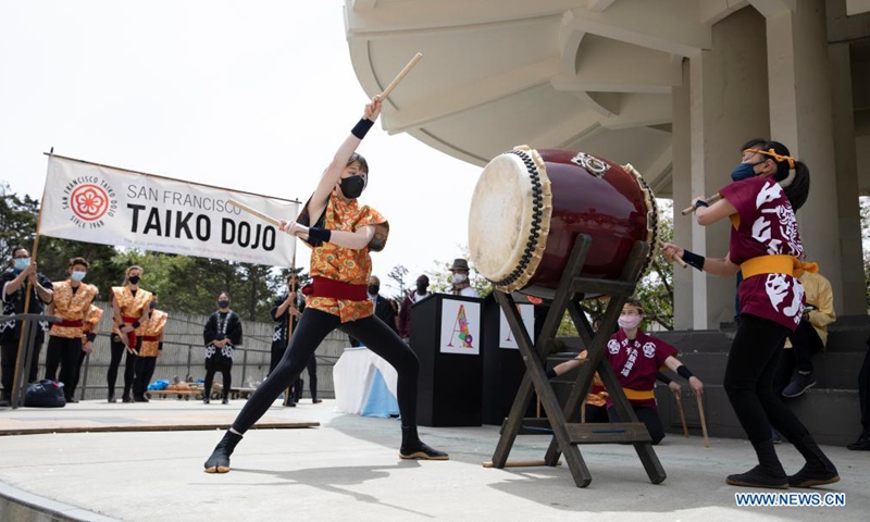 People attend the opening ceremony of Asian Pacific American Heritage Month in San Francisco, the United States, May 1, 2021. The Asian Pacific American Heritage Month of San Francisco which includes over 50 events kicked off here on Saturday. (Photo by Li Jianguo/Xinhua)
