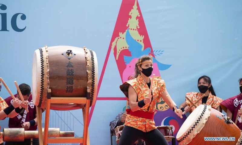 People attend the opening ceremony of Asian Pacific American Heritage Month in San Francisco, the United States, May 1, 2021. The Asian Pacific American Heritage Month of San Francisco which includes over 50 events kicked off here on Saturday. (Photo by Li Jianguo/Xinhua)