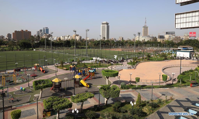 Photo taken on May 3, 2021 shows a closed park during the Sham El-Nessim in Cairo, Egypt. Several Egyptian governors, including governor of Cairo, issued directives on April 30 to close public parks and beaches ahead of the Sham El-Nessim, the traditional Egyptian spring festival which falls on May 3 this year, as the country has witnessed a surge in coronavirus cases. (Xinhua/Ahmed Gomaa) 