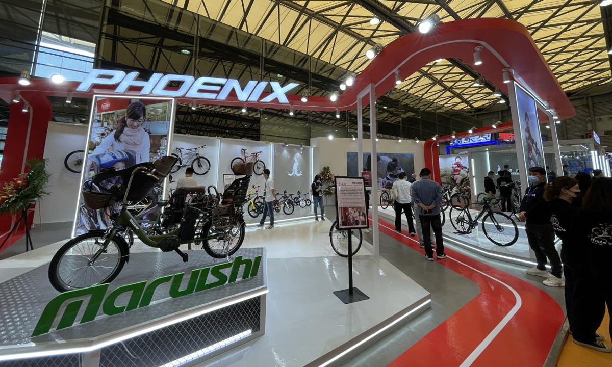 Bicycles and bicycles parts on display at the Shanghai International Bicycle Expo in Shanghai on Wednesday. Photo: Liu Caiyu/GT 