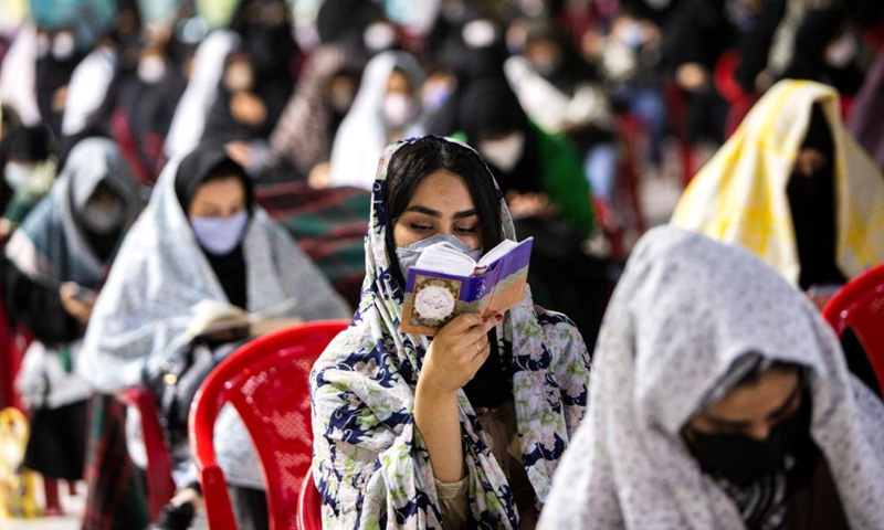 Muslims attend a Laylat al-Qadr night prayer during the holy fasting month of Ramadan in Emamzadeh Saleh mosque in Tehran, Iran, on May 6 , 2021.Photo:Xinhua