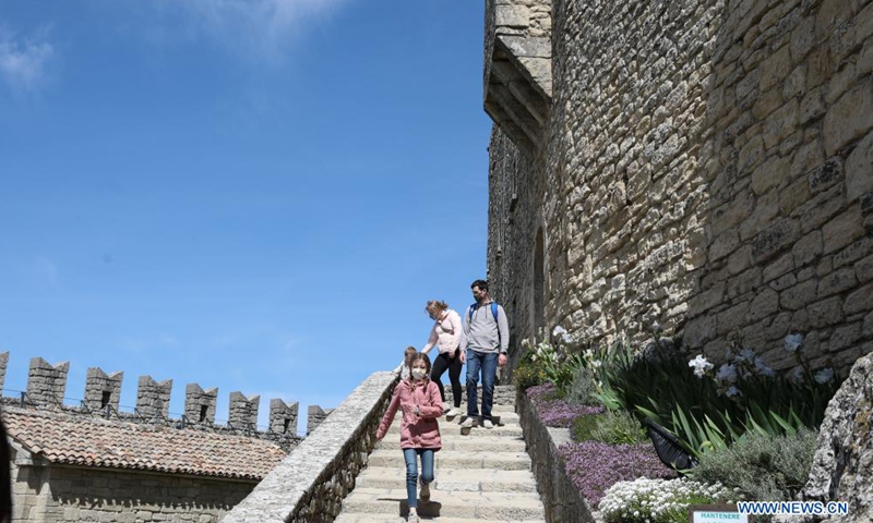 People visit a fortress in the city of San Marino, San Marino, May 6, 2021.Photo:Xinhua