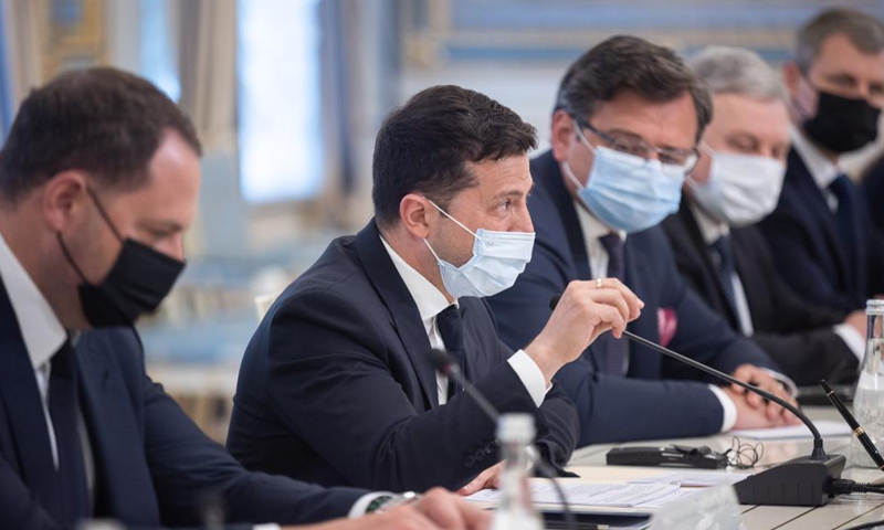 Ukrainian President Volodymyr Zelensky speaks during his meeting with Ukrainian President Volodymyr Zelensky in Kiev, capital of Ukraine, May 6, 2021. Ukrainian President Volodymyr Zelensky on Thursday discussed the security situation and reforms with visiting US Secretary of State Antony Blinken in Kiev, the president's press service said.Photo:Xinhua