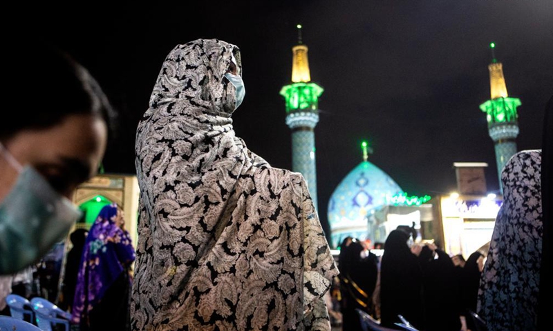 Muslims attend a Laylat al-Qadr night prayer during the holy fasting month of Ramadan in Emamzadeh Saleh mosque in Tehran, Iran, on May 6 , 2021.Photo:Xinhua