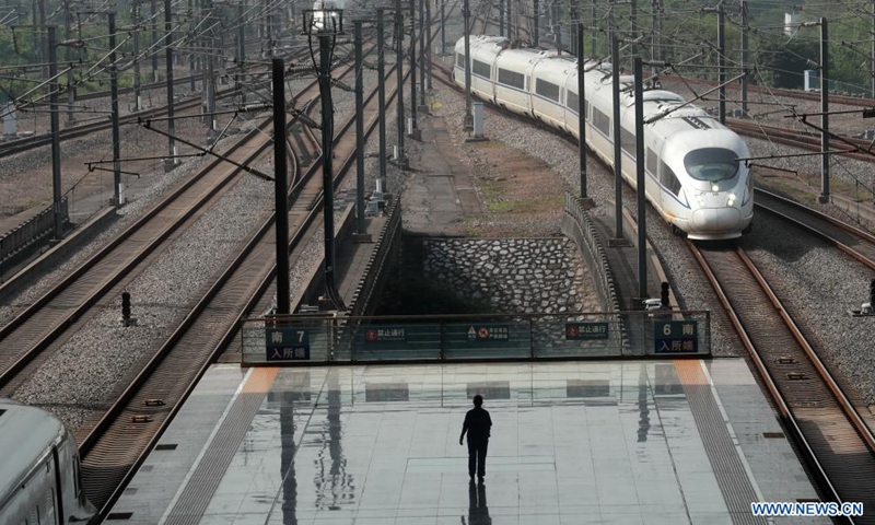 High-speed trains pull into Wuhan Railway Station in Wuhan, capital of central China's Hubei Province, May 5, 2021. During the five-day Labor Day holiday, about 4.03 million passenger trips were made via 117 railway stations administered by China Railway Wuhan Bureau Group Co., Ltd.Photo:Xinhua