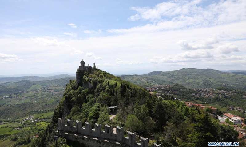 A fortress is seen in the city of San Marino, San Marino, May 6, 2021.Photo:Xinhua