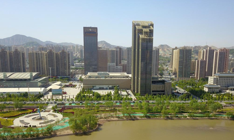 Aerial photo taken on May 8, 2021 shows a section of the Yellow River in Lanzhou, capital of northwest China's Gansu Province. Photo: Xinhua
