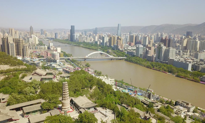 Aerial photo taken on May 8, 2021 shows a section of the Yellow River in Lanzhou, capital of northwest China's Gansu Province. Photo: Xinhua