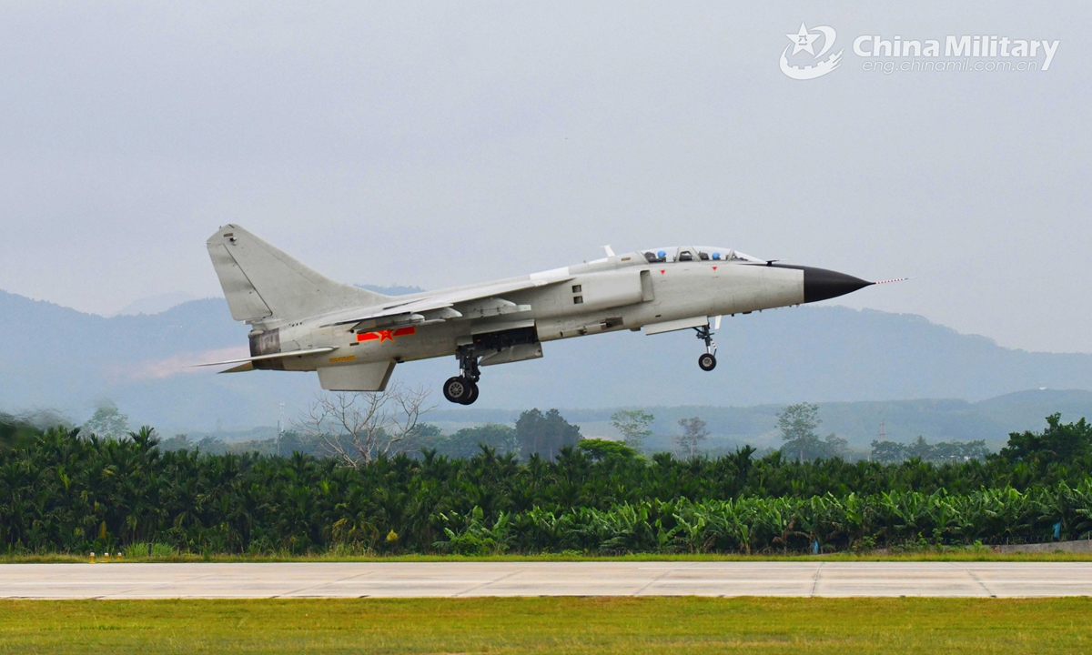 A fighter jet attached to an aviation brigade with the navy under the PLA Southern Theater Command takes off for a round-the-clock training exercise on April 20, 2021. Photo: China Military Online