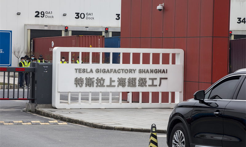 Gate of Tesla's gigafactory in Shanghai Photo: VCG