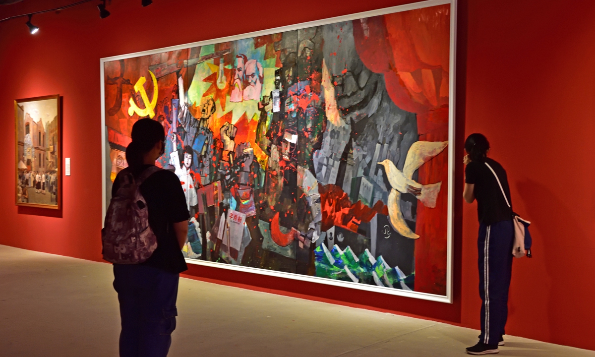 People on Thursday visit an exhibition in Shanghai to celebrate the 100th anniversary of the founding of the Communist Party of China. The exhibition opened on Thursday. Photo: VCG