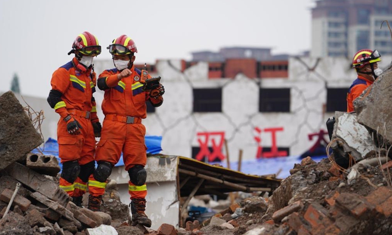Rescue team members participate in an earthquake drill in Yucheng District, Ya'an City of southwest China's Sichuan Province, May 14, 2021. Photo:Xinhua
