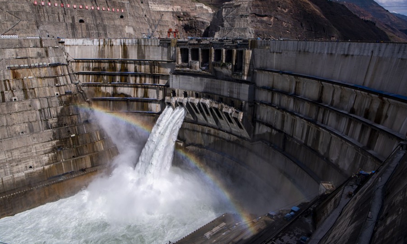 Aerial photo taken on May 13, 2021 shows the view of the Baihetan hydropower station under construction in southwest China.(Photo: Xinhua)