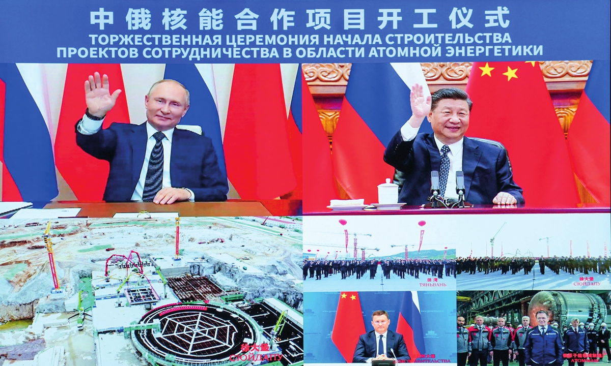 Chinese President Xi Jinping and Russian President Vladimir Putin on Wednesday witnessed the groundbreaking ceremony of a bilateral nuclear energy cooperation project, Tianwan nuclear power plant and Xudapu nuclear power plant, via video link. Photo: Xinhua