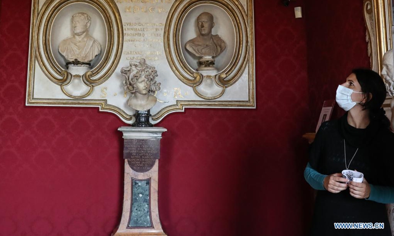 A woman visits the Capitoline Museums in Rome, Italy, May 18, 2021. The museums officially opened to the public in 1734 during the government of Clemente XII. Its collections are closely linked to the city of Rome and most of the exhibits come from the city itself.(Photo: Xinhua)