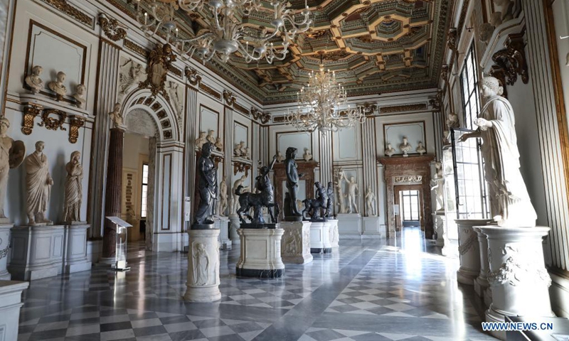 Photo shows the interior view of the Capitoline Museums in Rome, Italy, May 18, 2021. The museums officially opened to the public in 1734 during the government of Clemente XII. Its collections are closely linked to the city of Rome and most of the exhibits come from the city itself.(Photo: Xinhua)