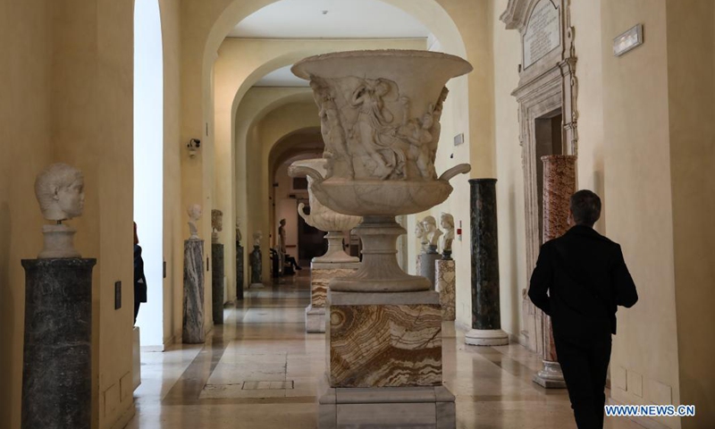A man visits the Capitoline Museums in Rome, Italy, May 18, 2021. The museums officially opened to the public in 1734 during the government of Clemente XII. Its collections are closely linked to the city of Rome and most of the exhibits come from the city itself. (Photo: Xinhua)