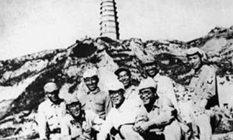 Group photo of trainees from Yan'an Japanese Worker and Peasant School at the foot of Baota Mountain 