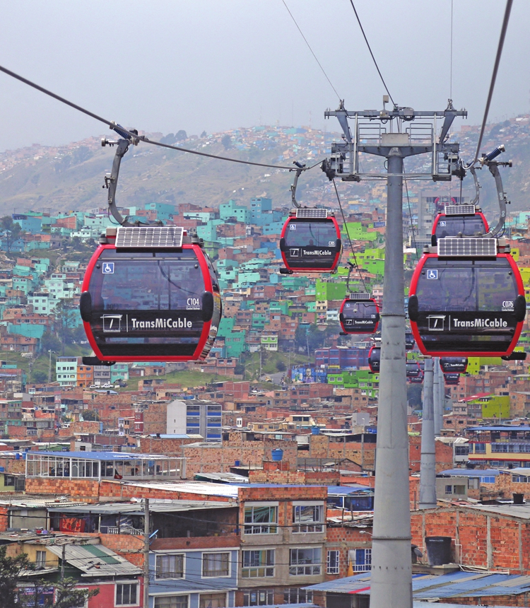 Cable cars are seen in Bogota, Colombia, on March 19, 2020.  Photo: AFP