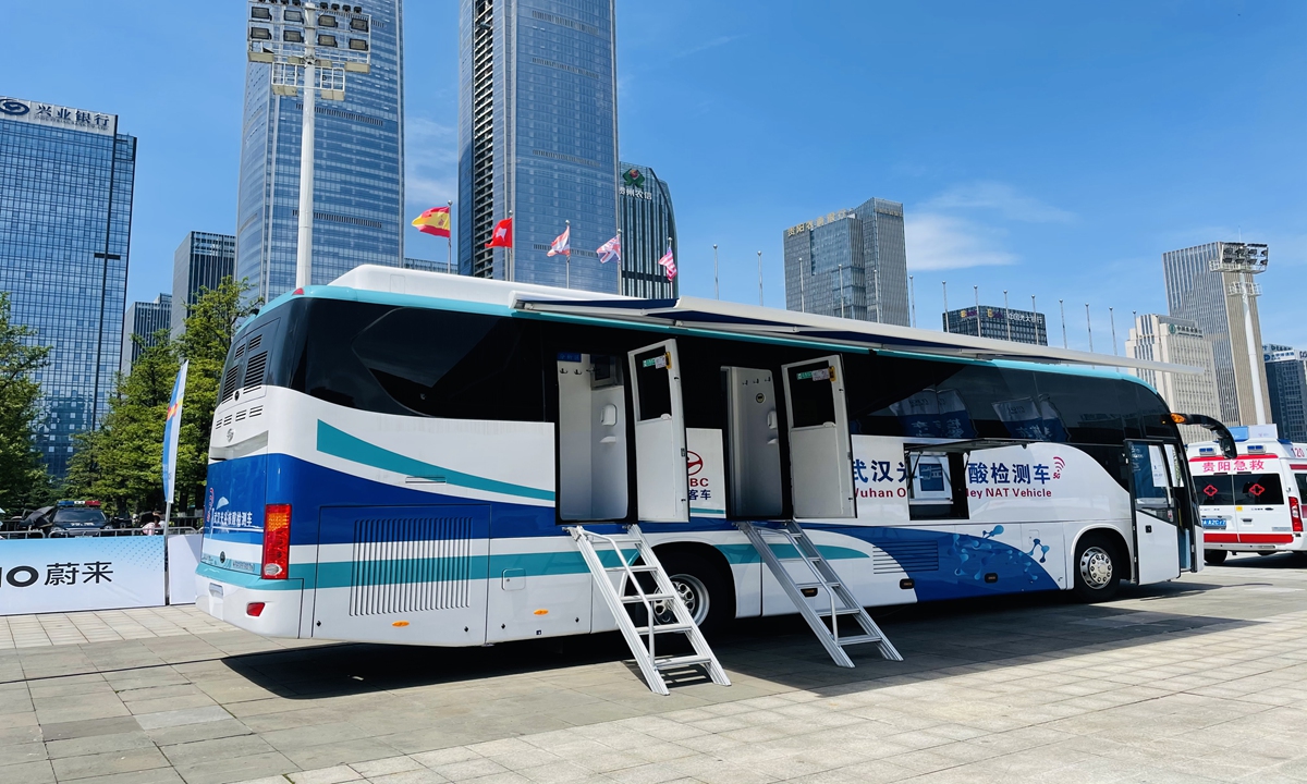 A COVID-19 nucleic acid testing vehicle of BGI's MGI Tech Co is showcased at the China International Big Data Industry Expo 2021 in Guiyang, Southwest China's Guizhou Province on Thursday. Photo: Chi Jingyi/GT

