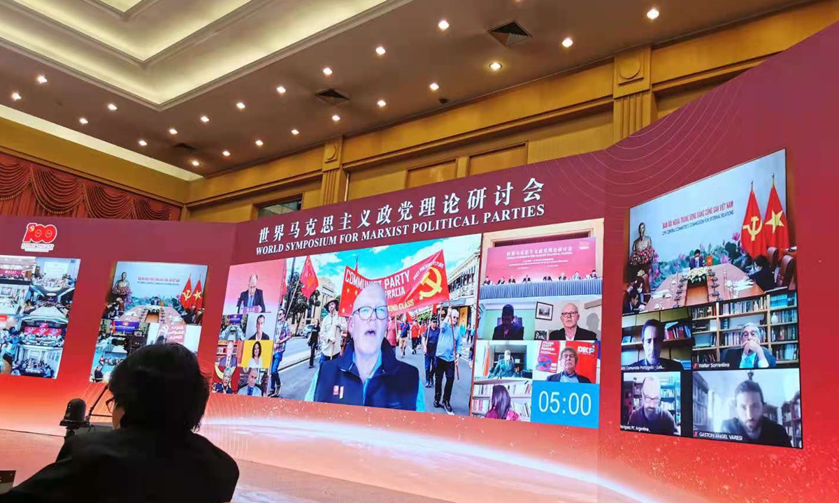Representatives participate in the World Symposium for Marxist Political Parties via video links on Thursday. Photo: Yu Jincui/GT