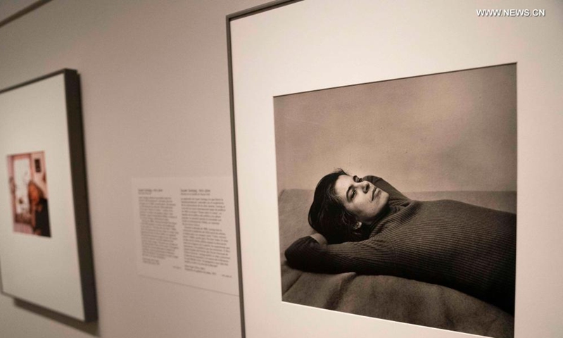 A photograph of writer Susan Sontag is seen during the exhibition Her Story: A Century of Women Writers at the National Portrait Gallery in Washington, D.C., the United States, on May 27, 2021. The exhibition which will last till Jan. 23, 2022, features 24 women from diverse backgrounds whose books have become classics and whose words are well known. Photo: Xinhua