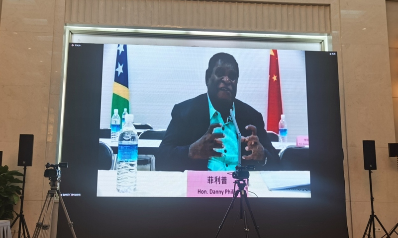 Former Solomon Islands’ prime minister Danny Philip is interviewed at the Pacific Island Countries-China Political Leadership Dialogue on Friday. Photo: Hu Yuwei/GT