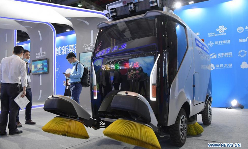 Photo taken on May 27, 2021 shows an intelligent unmanned sanitation vehicle during the 12th China Satellite Navigation Expo (CSNE) in Nanchang, capital of east China's Jiangxi Province. Photo: Xinhua